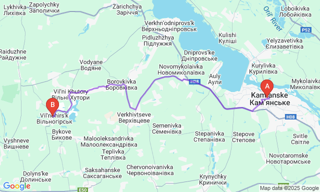 Карта маршруту Кам'янське - Вільногірськ