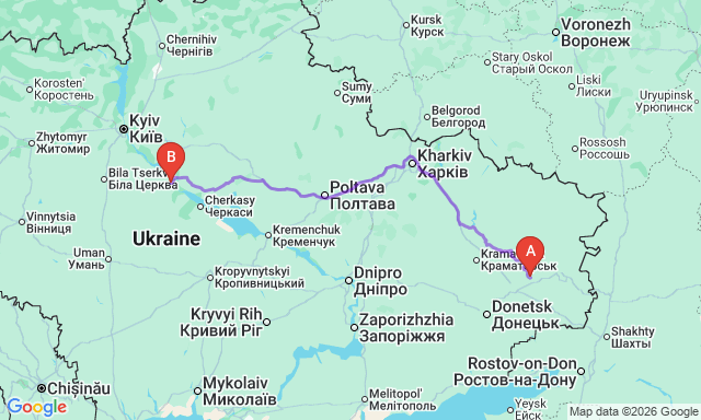 Карта маршрута Канев - Брянка