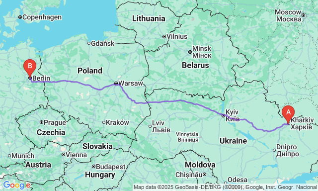 Карта маршруту Харків - Берлін