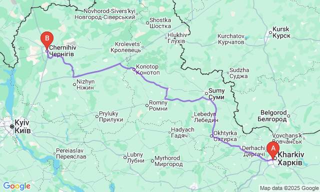 Карта маршруту Харків - Чернігів