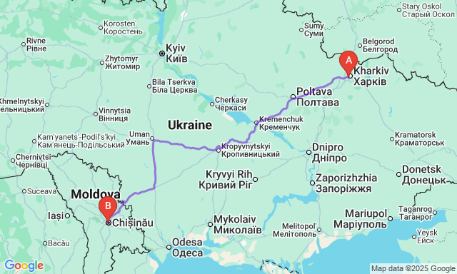 Карта маршруту Харків - Кишинів