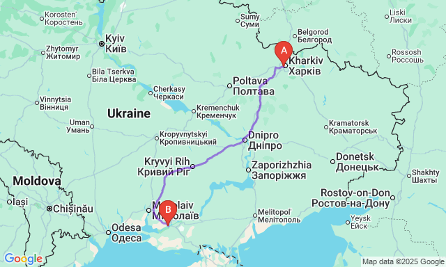 Карта маршруту Харків - Херсон