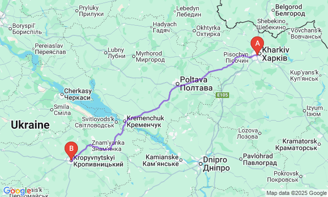 Карта маршруту Харків - Кропивницький