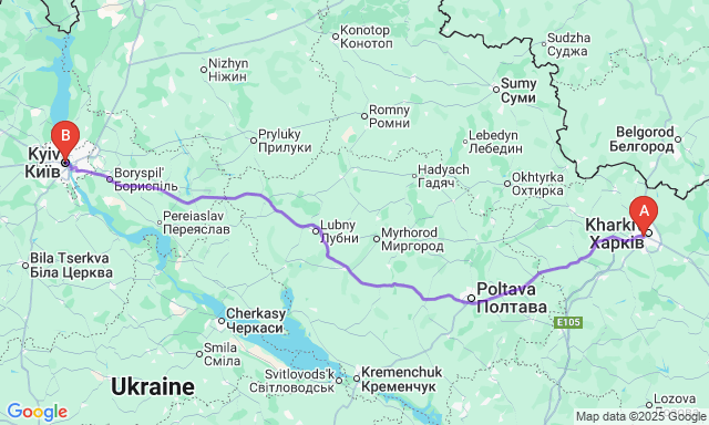 Карта маршруту Харків - Київ