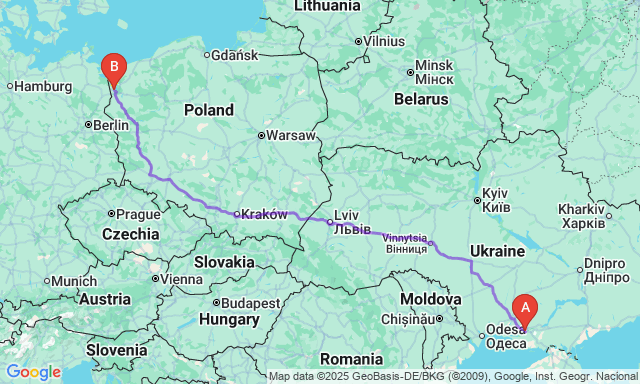 Карта маршруту Херсон - Щецин