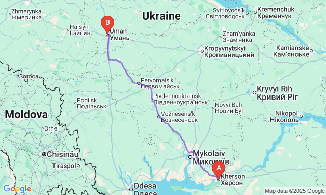 Карта маршруту Херсон - Умань