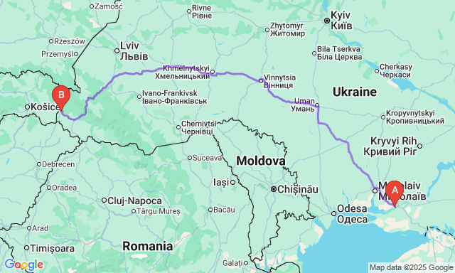 Карта маршруту Херсон - Ужгород