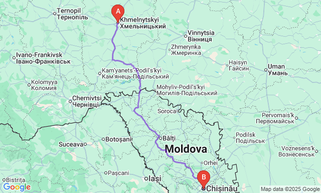 Карта маршруту Хмельницький - Кишинів