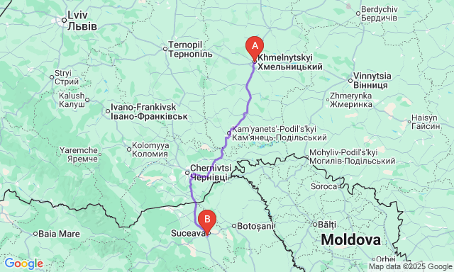 Карта маршруту Хмельницький - Сучава