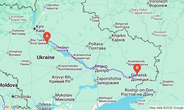 Карта маршрута Кировское - Канев