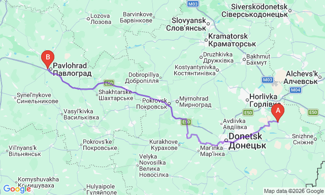 Карта маршрута Кировское - Павлоград