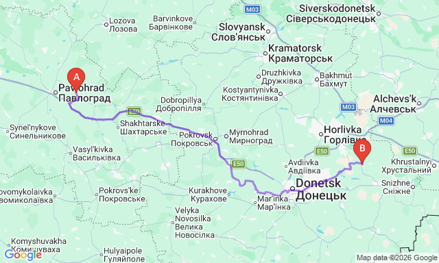 Карта маршрута Кировское - Терновка