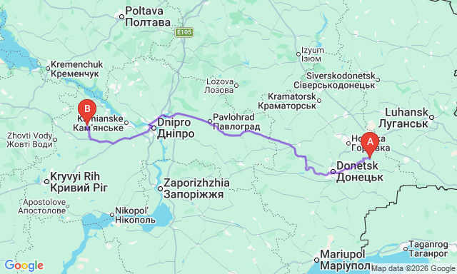Карта маршруту Хрестівка - Вільногірськ