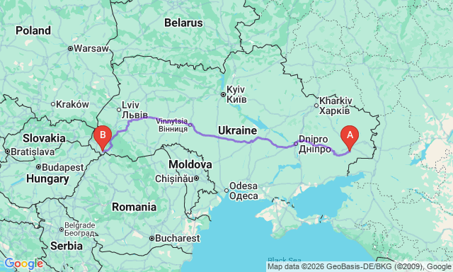 Карта маршрута Кировское - Виноградов