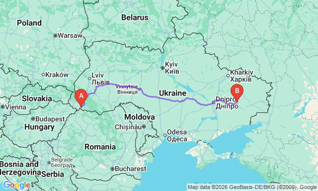 Карта маршрута Хуст - Доброполье