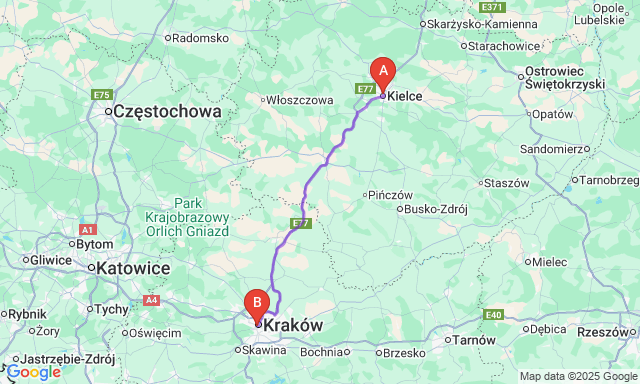 Route map Kielce - Krakow