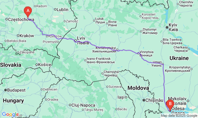 Карта маршруту Кельце - Одеса