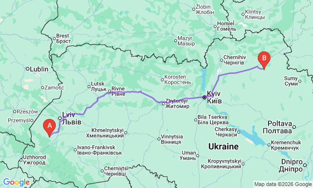 Карта маршрута Конотоп - Стебник