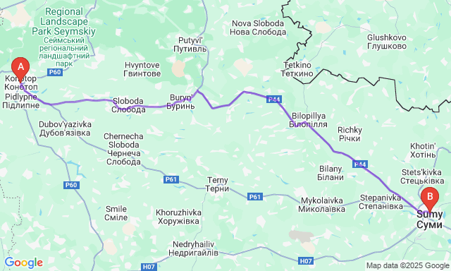Карта маршруту Конотоп - Суми