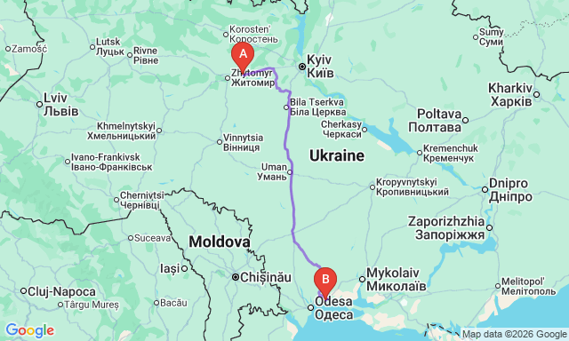 Карта маршрута Коростышев - Южне