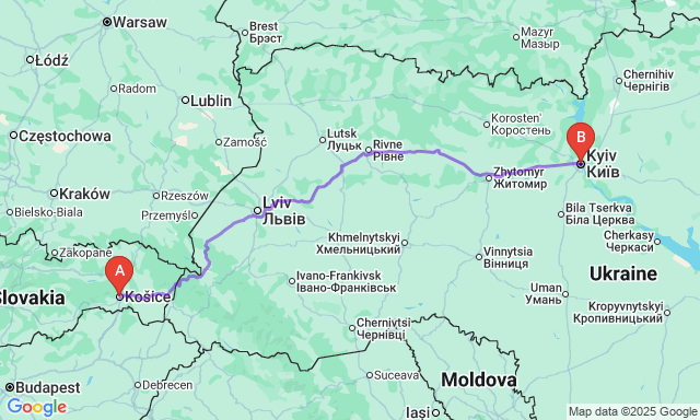 Карта маршруту Košice - Київ