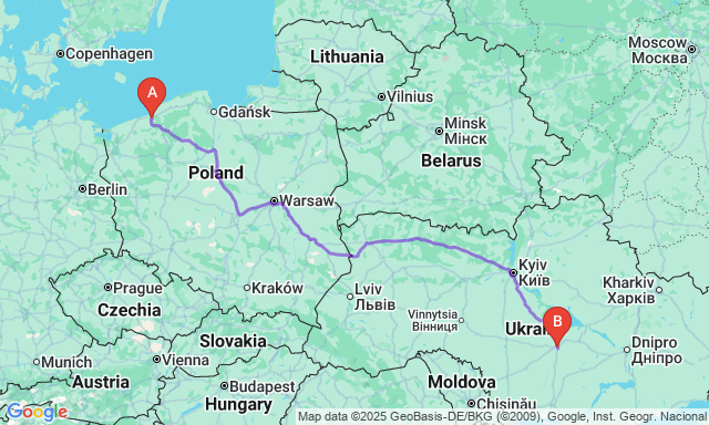 Карта маршруту Кошалін - Кропивницький