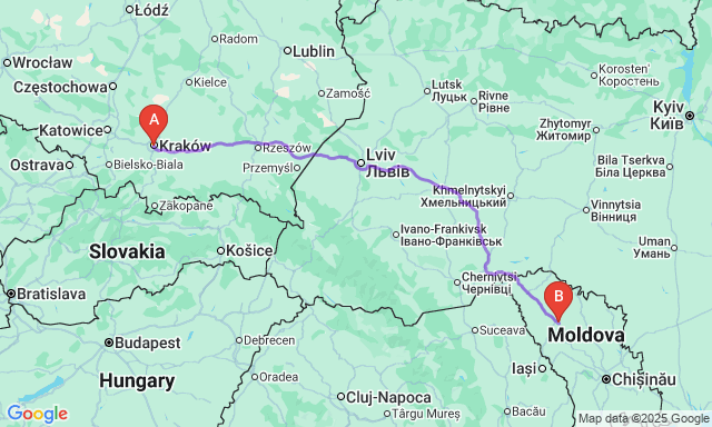 Карта маршруту Краків - Бєльці