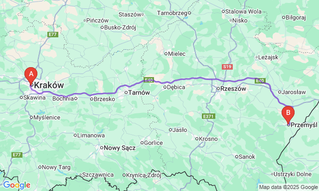 Карта маршрута Краков - Пшемысль