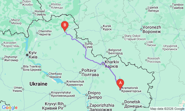 Карта маршруту Краматорськ - Кролевець