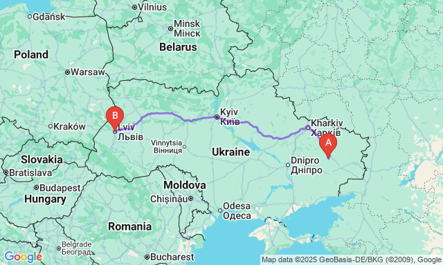 Карта маршруту Краматорськ - Львів