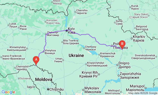 Route map Krasnohrad - Mohyliv-Podilskyi