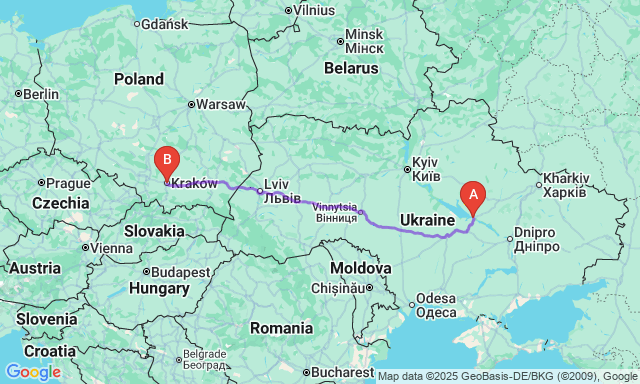 Карта маршруту Кременчук - Краків