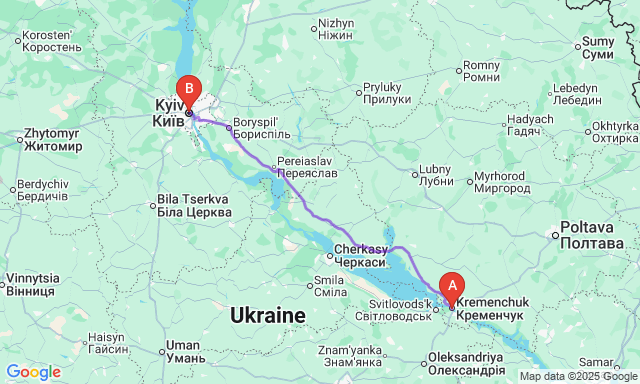 Карта маршруту Кременчук - Київ