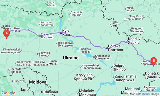 Route map Kremenets - Brianka