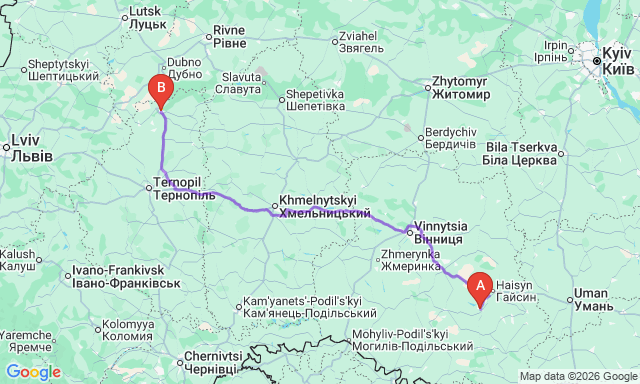 Карта маршруту Кременець - Ладижин