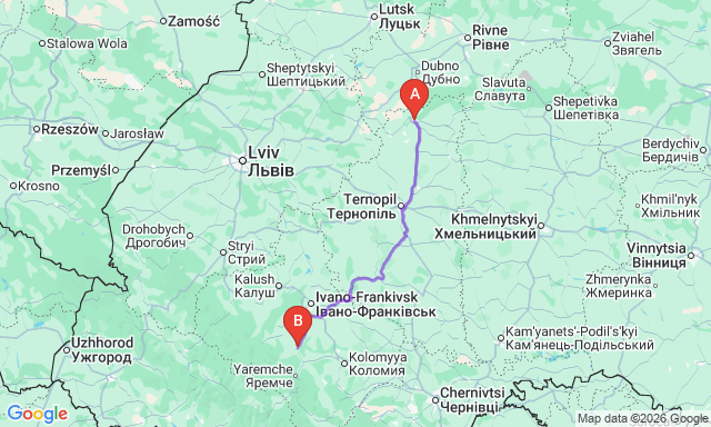 Карта маршруту Кременець - Надвірна