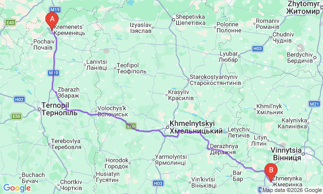 Карта маршрута Кременец - Жмеринка