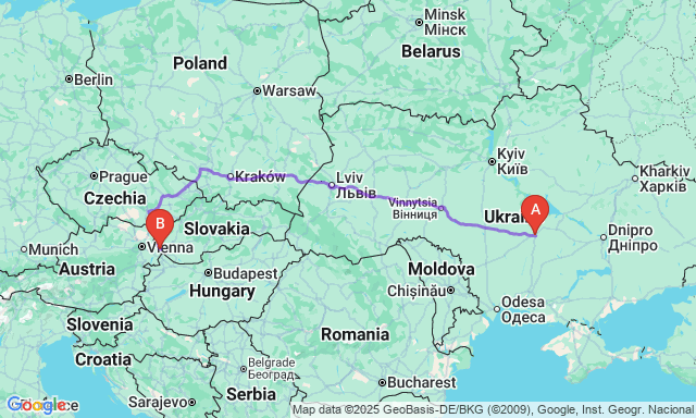 Карта маршруту Кропивницький - Братіслава