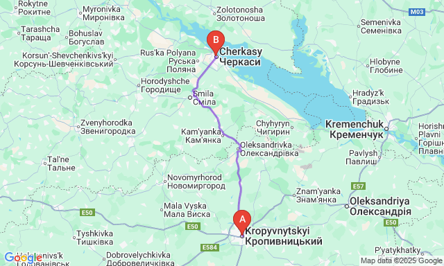 Карта маршрута Кропивницкий - Черкассы