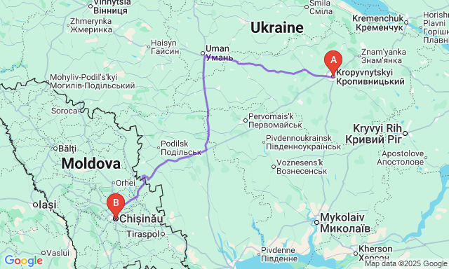 Карта маршруту Кропивницький - Кишинів