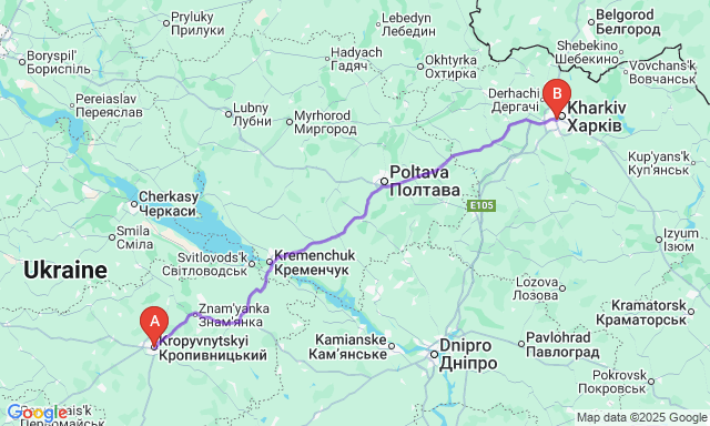 Карта маршруту Кропивницький - Харків