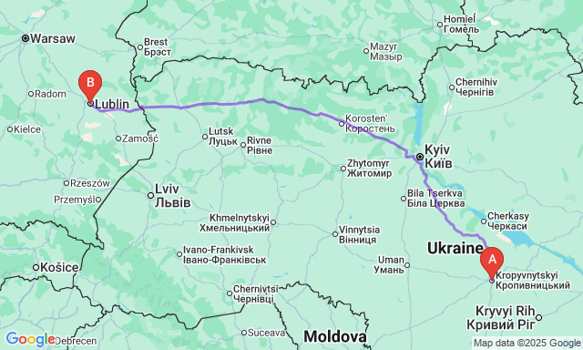 Карта маршруту Кропивницький - Люблін