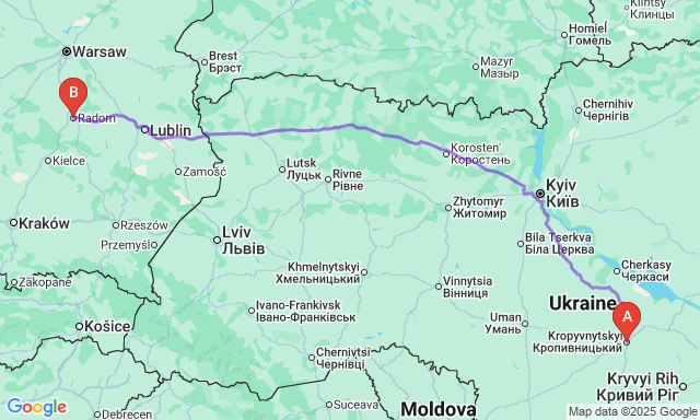 Карта маршруту Кропивницький - Радом