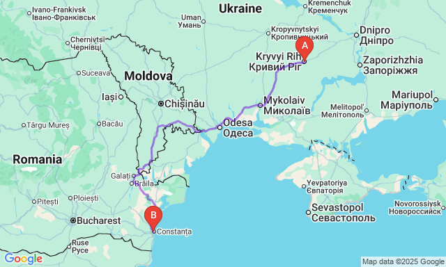 Карта маршруту Кривий Ріг - Констанца