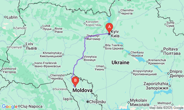 Карта маршруту Київ - Bălţi