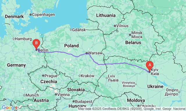 Карта маршруту Київ - Берлін