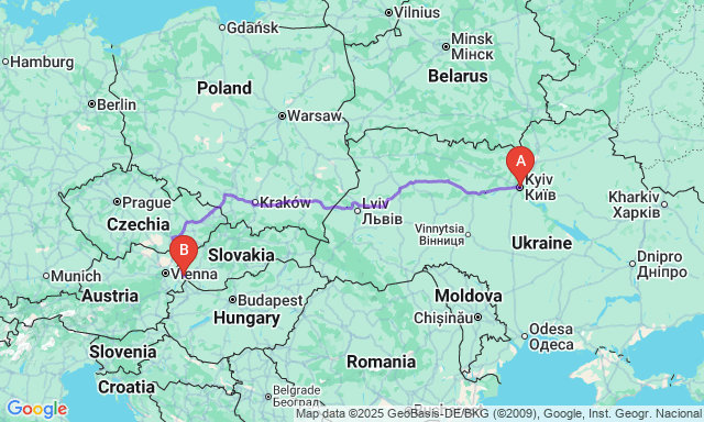Карта маршруту Київ - Братіслава