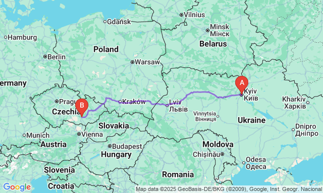 Карта маршруту Київ - Брно