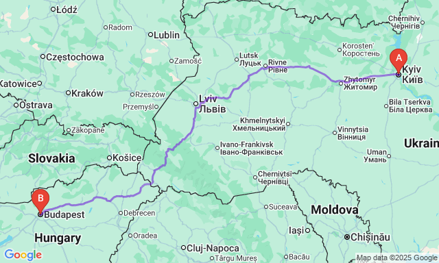 Карта маршруту Київ - Будапешт