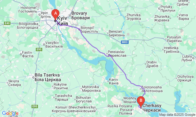 Карта маршруту Київ - Черкаси